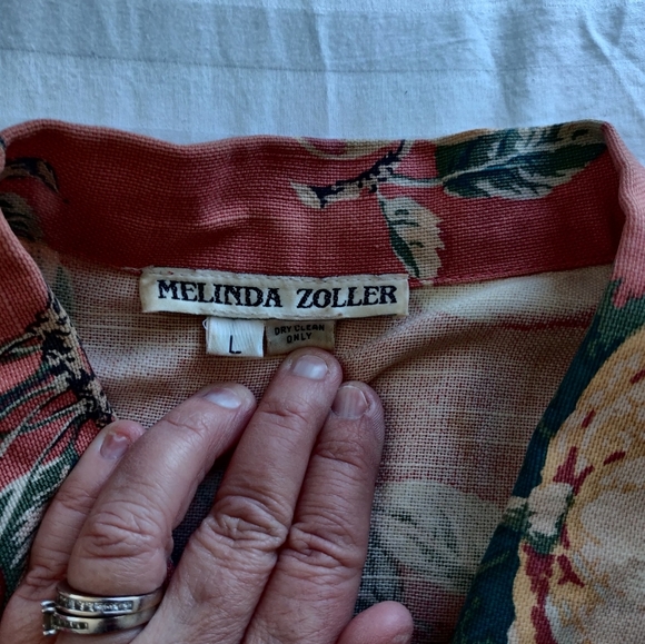 Melinda Zoller Linen Summer Fruit Trucker Jacket L - Picture 4 of 6